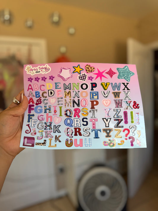 Random letters sticker sheet