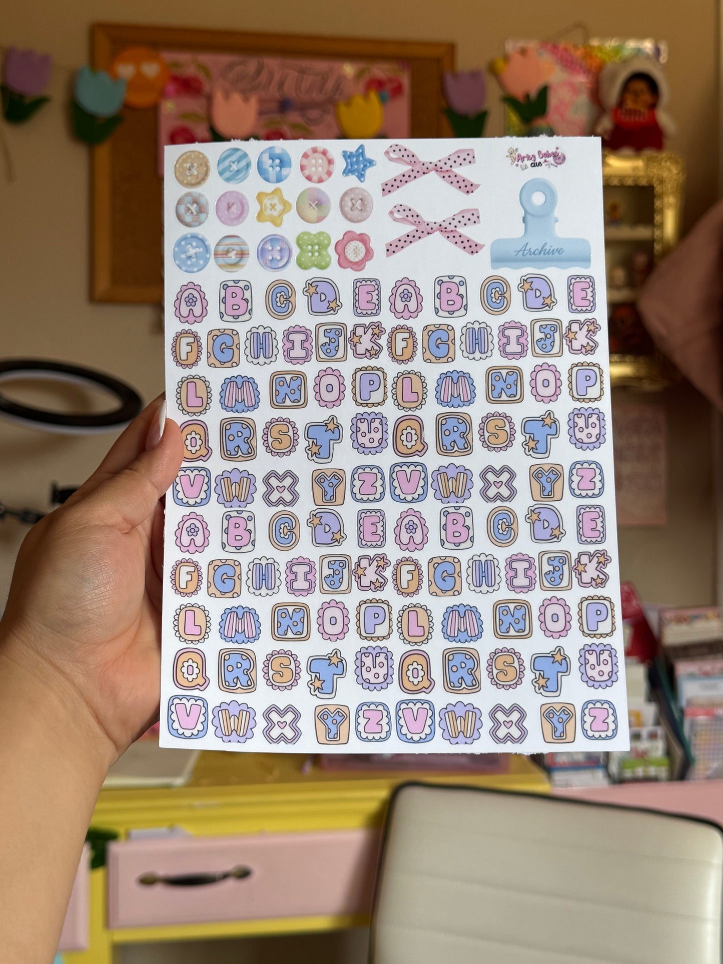 Pastel letter stickers sheet